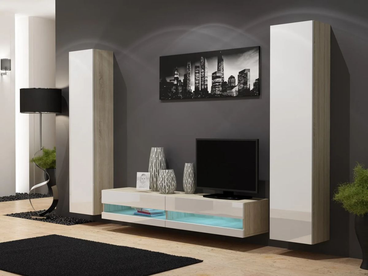 Cama Living room cabinet set VIGO NEW 4 sonoma/white gloss