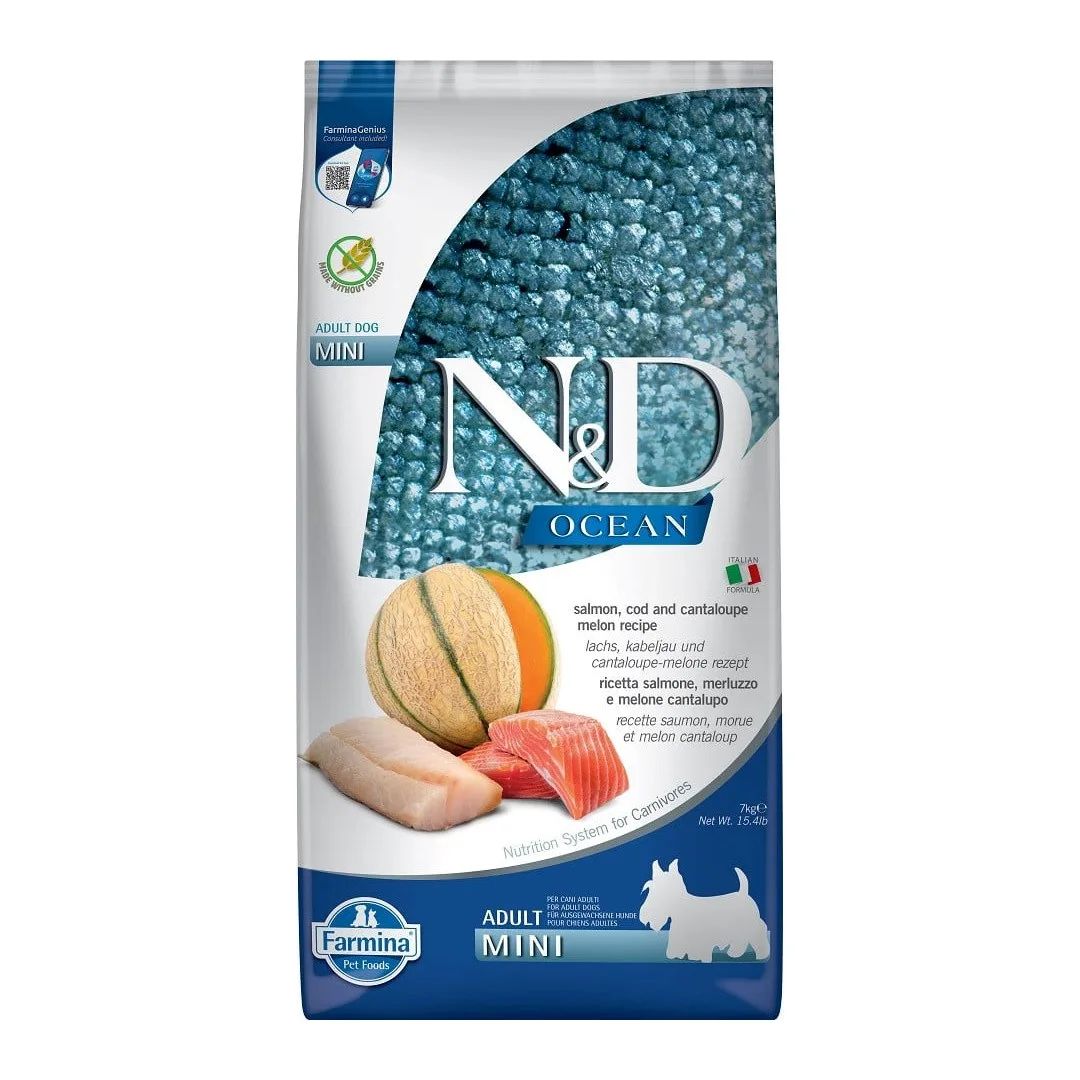 FARMINA N&D Ocean Dog Salmon, Cod, Cantaloupe, Melon Adult Mini - dry dog food - 7 kg