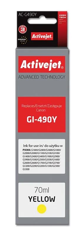 Activejet AC-G490Y Ink cartridge (replacement for Canon GI-490Y; Supreme; 70 ml; 7000 pages, yellow)