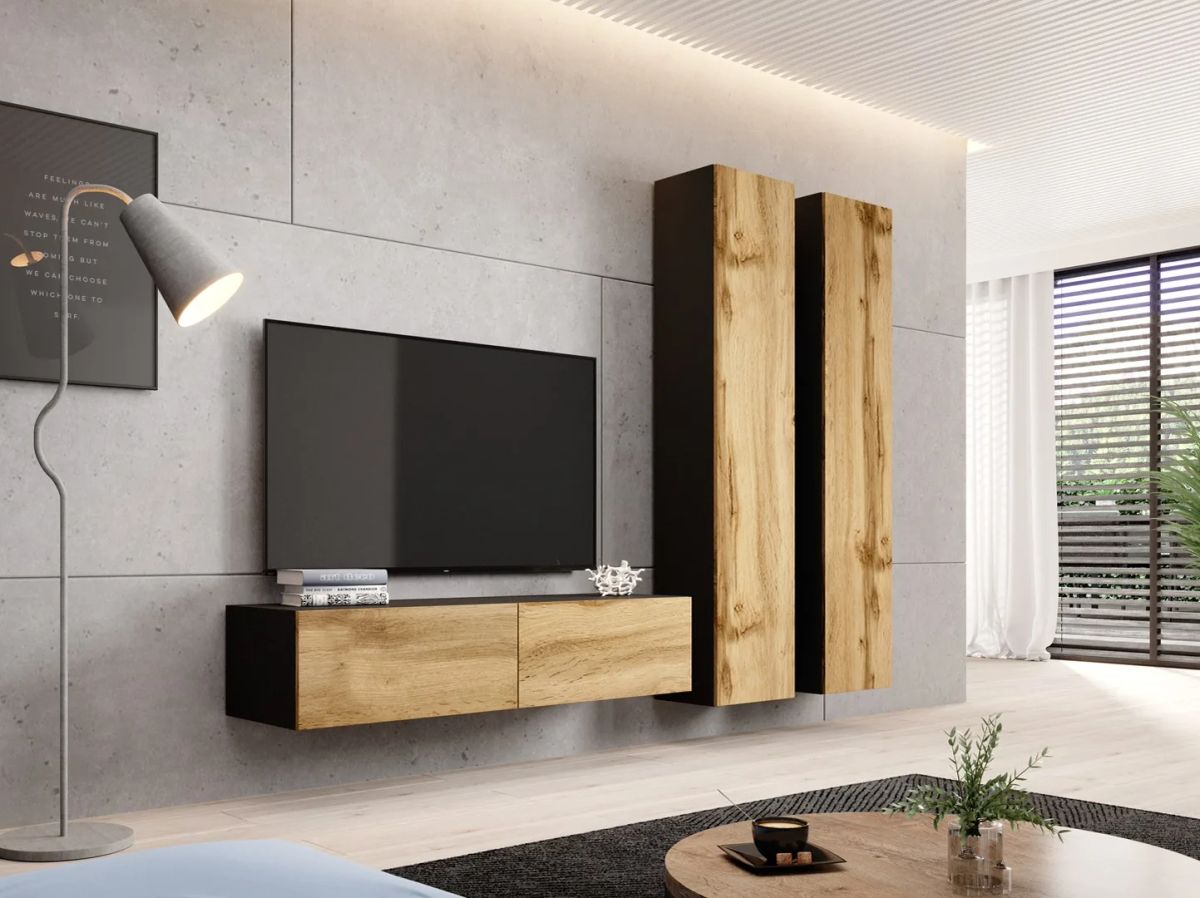 Cama living room cabinet set VIGO 9 black/wotan oak