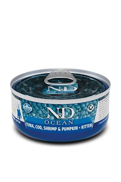 FARMINA N&D Ocean Kitten Tuna, Cod, Shrimp & Pumpkin – wet food for kittens – 70g