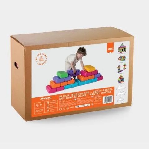 Marioinex “brick” building blocks, 33 pastel-coloured pieces