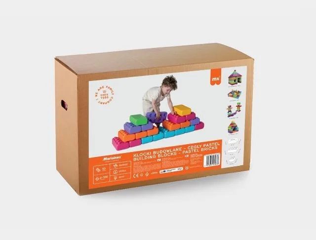 Marioinex “brick” building blocks, 33 pastel-coloured pieces