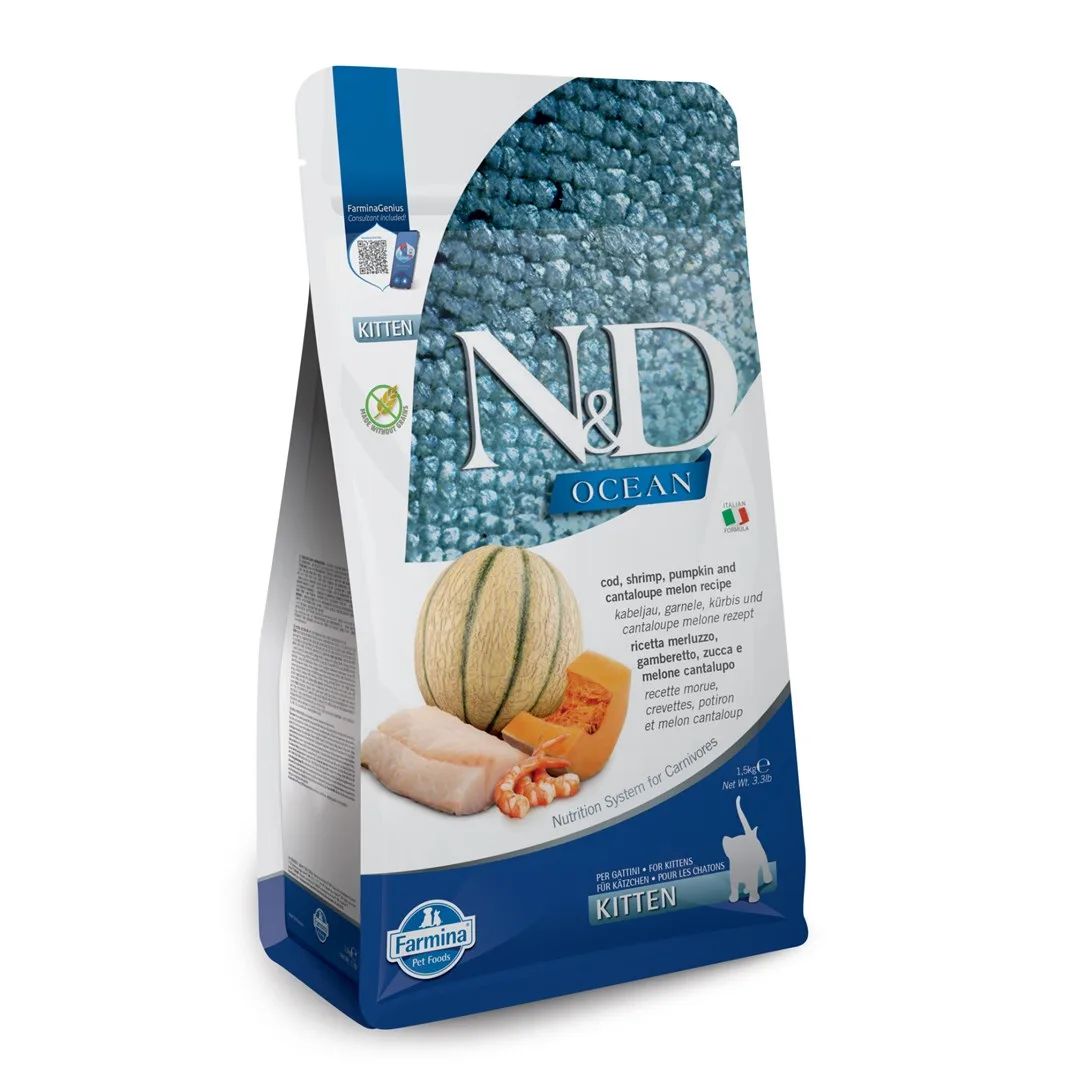 FARMINA N&D Ocean Cat Cod, Shrimp, Pumpkin and Cantaloupe Melon Kitten - dry cat food - 1.5 kg