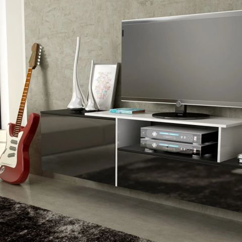 Cama TV cabinet SIGMA 3 180 black/black gloss + biały