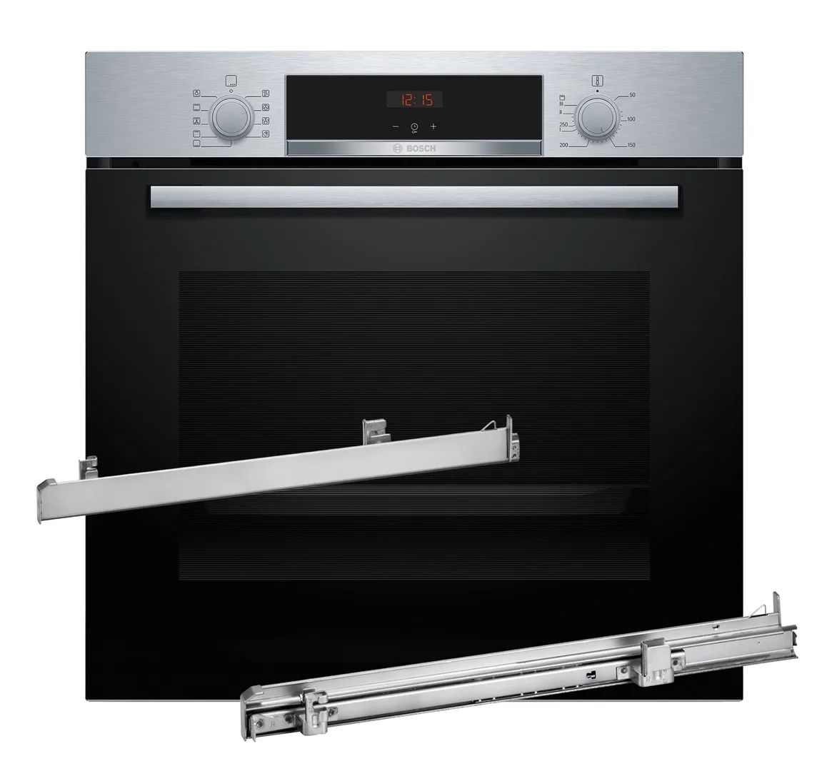 BOSCH HBA514BS3 oven + BOSCH HEZ538000 single-level telescopic runners