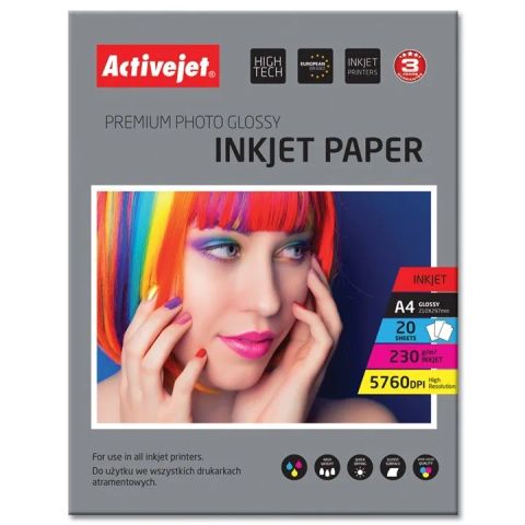 Activejet AP4-230G20 glossy photo paper for ink printers; A4; 20 pcs