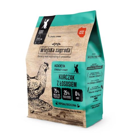 WIEJSKA ZAGRODA Chicken with salmon - dry cat food - 400g