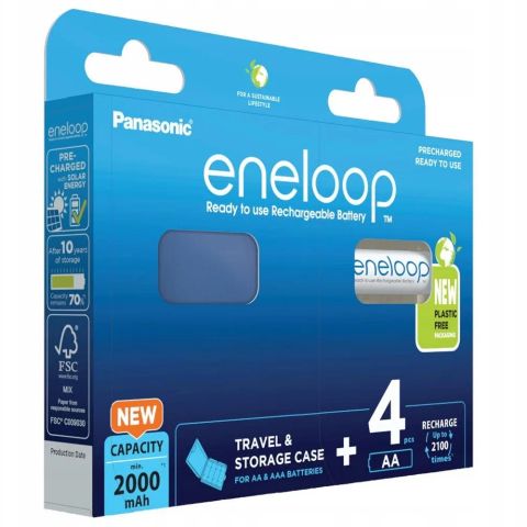 Rechargeable batteries PANASONIC ENELOOP AA 2000 mAh 4 szt + case (BK-3MCDE/4CP+CASE)
