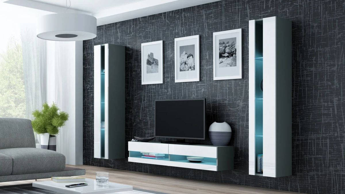 Cama Living room cabinet set VIGO NEW 12 grey/white gloss