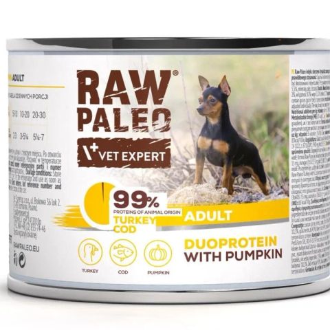 VETEXPERT Raw Paleo Duoprotein Turkey & Cod Adult - wet dog food - 200g