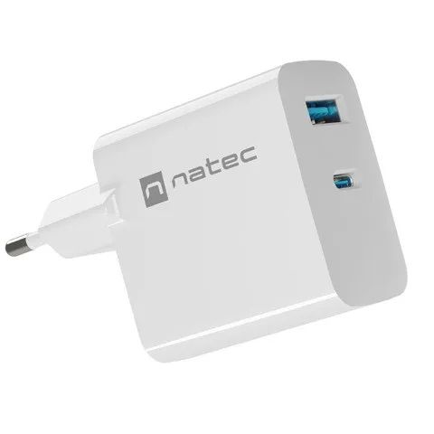 NATEC RIBERA GAN CHARGER 1X USB-A + 1X USB-C 45W WHITE