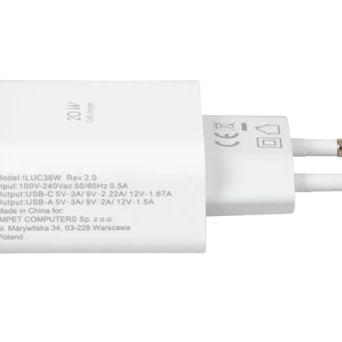 Wall charger iBOX C-36 GaN PD20W, white
