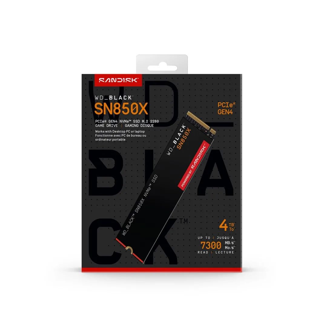 SSD|SANDISK|2400xTBW rating|Read speed 7300 MB/s|Write speed 6600 MB/s|NVMe Yes|PCI Express 4.0|M.2|4000 GB|POWERED BY SANDISK|Black SN850X|WDS400T2X0E