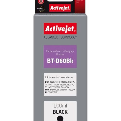 Activejet AB-D60Bk Ink Bottle (Replacement, Brother BT-D60Bk; Supreme; 100 ml; Black)