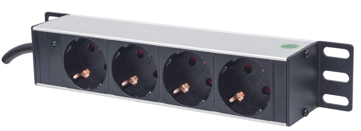 Intellinet 10" 1U Rackmount 4-Output Power Distribution Unit (PDU) EU CEE 7/3 Outlets, With Power Indicator, No Surge Protection, Built-in 1.8m Power Cord with EU CEE 7/4 Plug