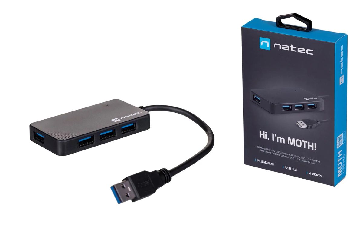 Natec | 4 Port Hub With USB 3.0 | Moth NHU-1342 | Black | 0.15 m