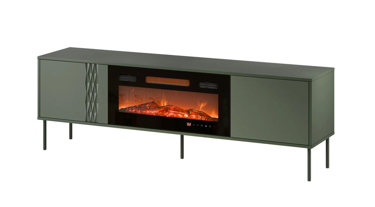 Cama RTV cabinet EF + fireplace black TRESSE 180x40x54.5 matte green