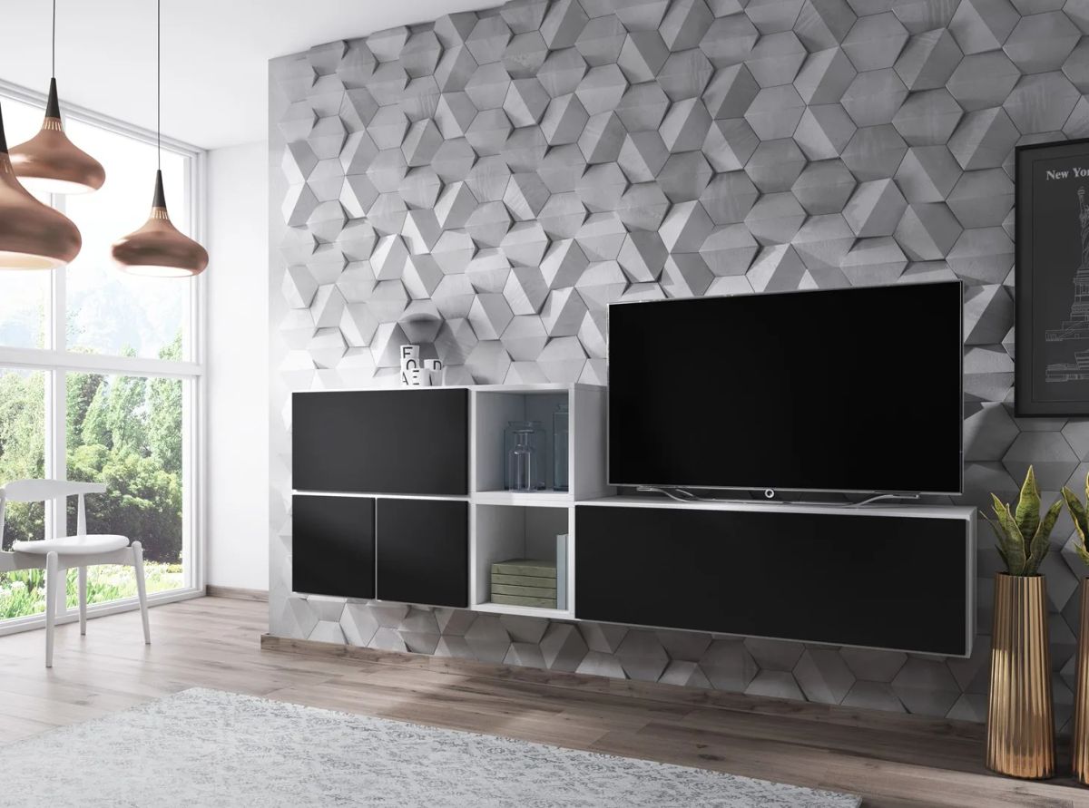 Cama living room furniture set ROCO 9 (RO1+RO3+2xRO6+2xRO5) white/white/black