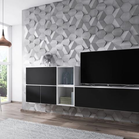 Cama living room furniture set ROCO 9 (RO1+RO3+2xRO6+2xRO5) white/white/black