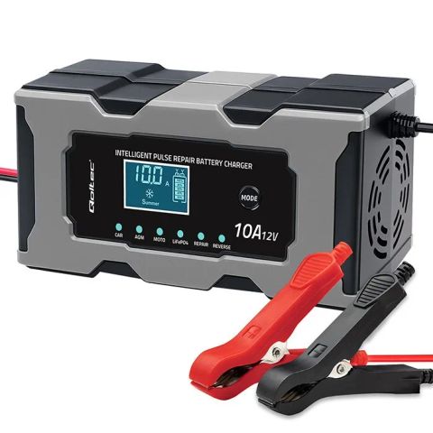 Qoltec 52493 Charger 12V 10A | Rectifier with repair function for AGM GEL LiFePO4 battery | LCD