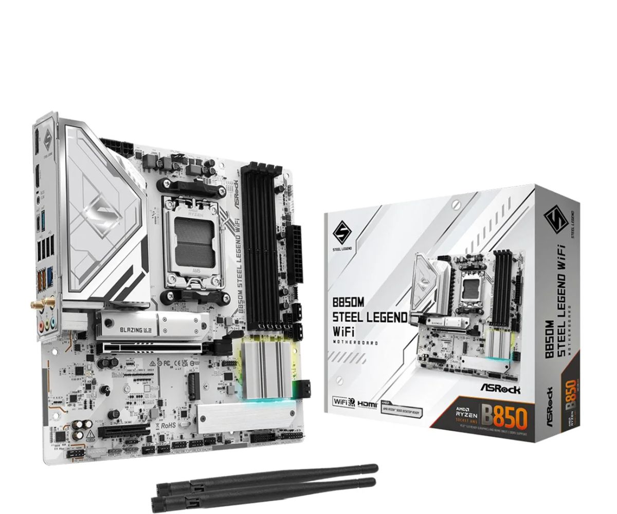 Mainboard|ASROCK|AMD B850|SAM5|Micro-ATX|Memory DDR5|Memory slots 4|4xPCI-Express 4.0 4x |1xPCI-Express 5.0 16x|1xM.2|1xHDMI|1xDisplayPort|1xAudio-In|1xAudio-Out|1xMicrophone|4xUSB 2.0|3xUSB 3.2|1xUSB-C|1xRJ45|B850MSTEELLEGENDWIFI