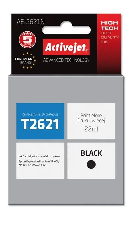 Activejet AE-2621N Ink cartridge (replacement for Epson 26 T2621; Supreme; 22 ml; black)