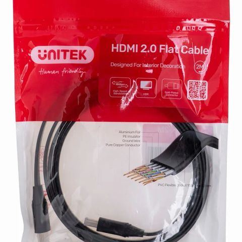 UNITEK HDMI CABLE 2.0 4K60HZ,FLAT,2M,C11063BK-2M