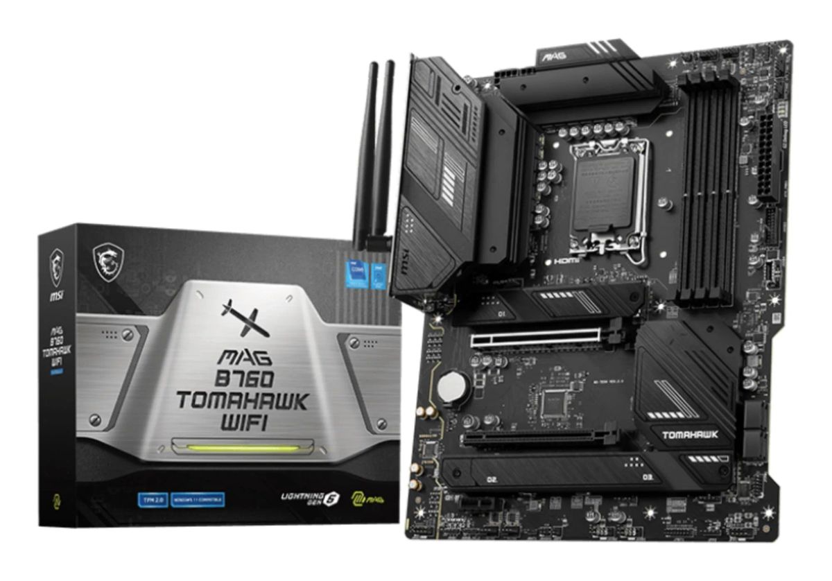 Mainboard|MSI|Intel B760 Express|LGA1700|ATX|Memory DDR5|Memory slots 4|1xPCI-Express 1x|2xPCI-Express 16x|3xM.2|1xHDMI|1xDisplayPort|4xUSB 2.0|4xUSB 3.2|1xUSB-C|1xOptical S/PDIF|1xRJ45|5xAudio port|MAGB760TOMAHAWKWIFI