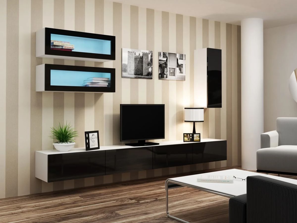 Cama Living room cabinet set VIGO 11 white/black gloss