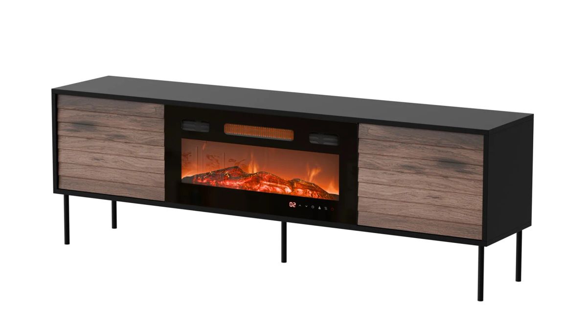 Cama CORTINA TV cabinet 180x40x60 black/walnut + black fireplace