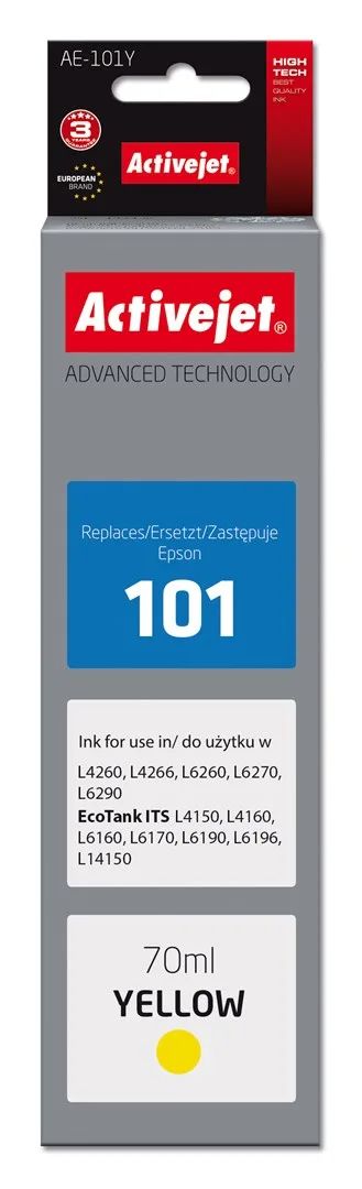 Activejet AE-101Y Ink Bottle (Replacement Epson 101; Supreme; 70 ml; Yellow)