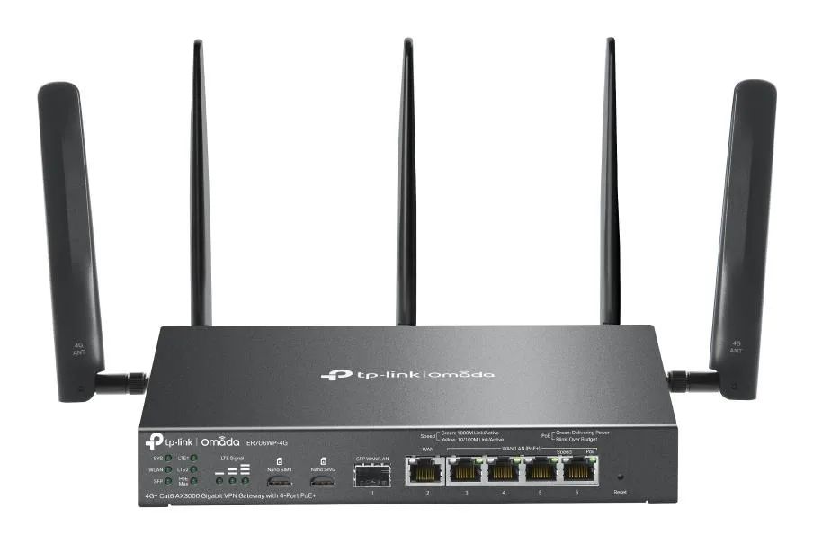 Wireless Router|TP-LINK|ER706WP-4G|Data speed 300 Mbit/s|Ethernet WAN Yes|DSL WAN Yes|SIM card slot Yes|WAN connection type RJ-45|Ethernet LAN Yes|Dual SIM support Yes|5xLAN ports|USB port Yes|ER706WP-4G