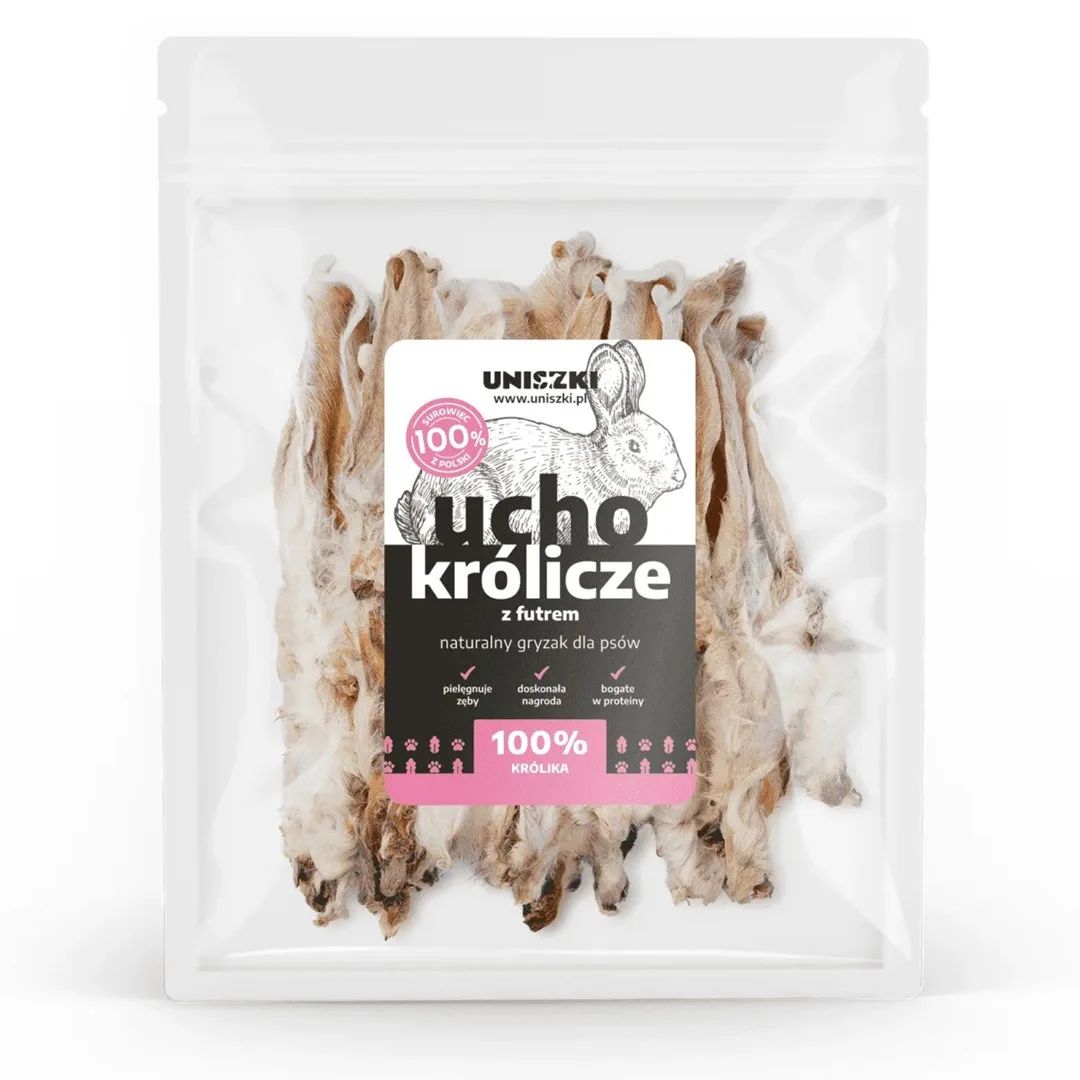 UNISZKI Rabbit ear with fur - treat for dogs - 20 pieces