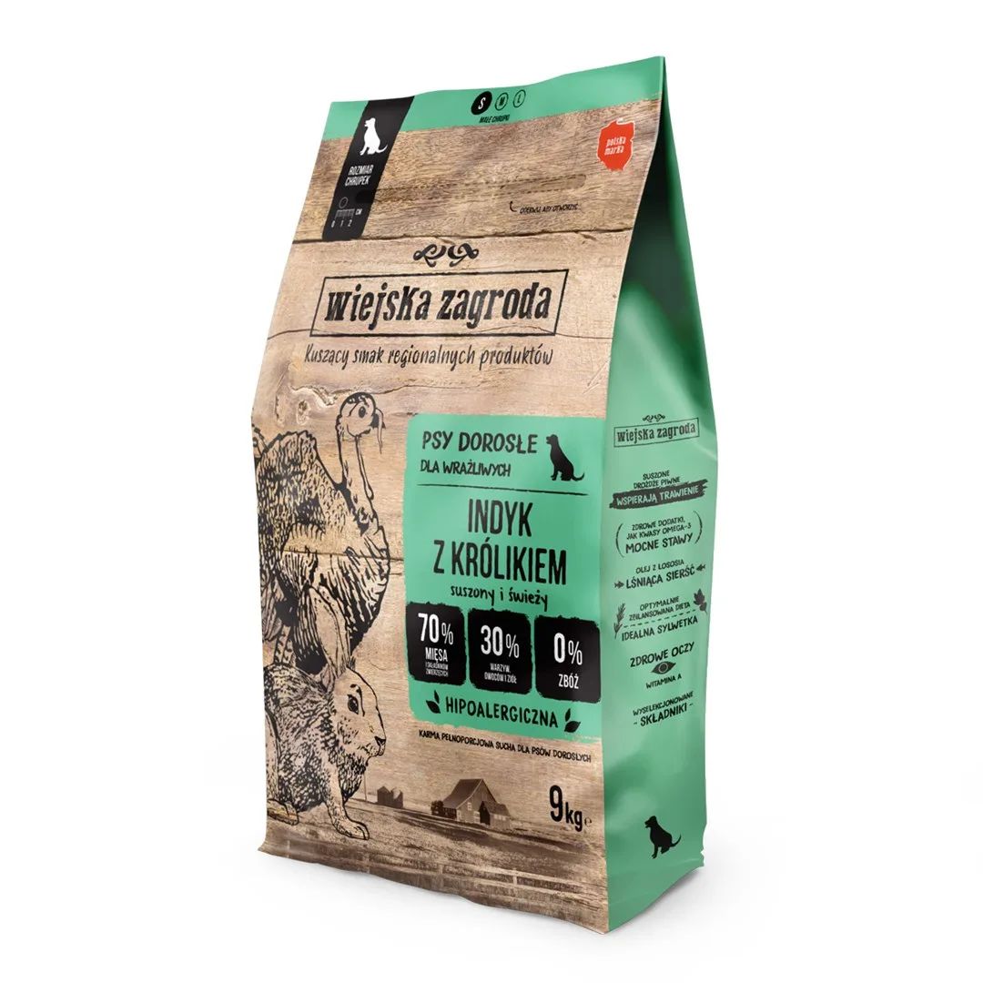 WIEJSKA ZAGRODA Turkey with Rabbit S – dry dog food – 9kg
