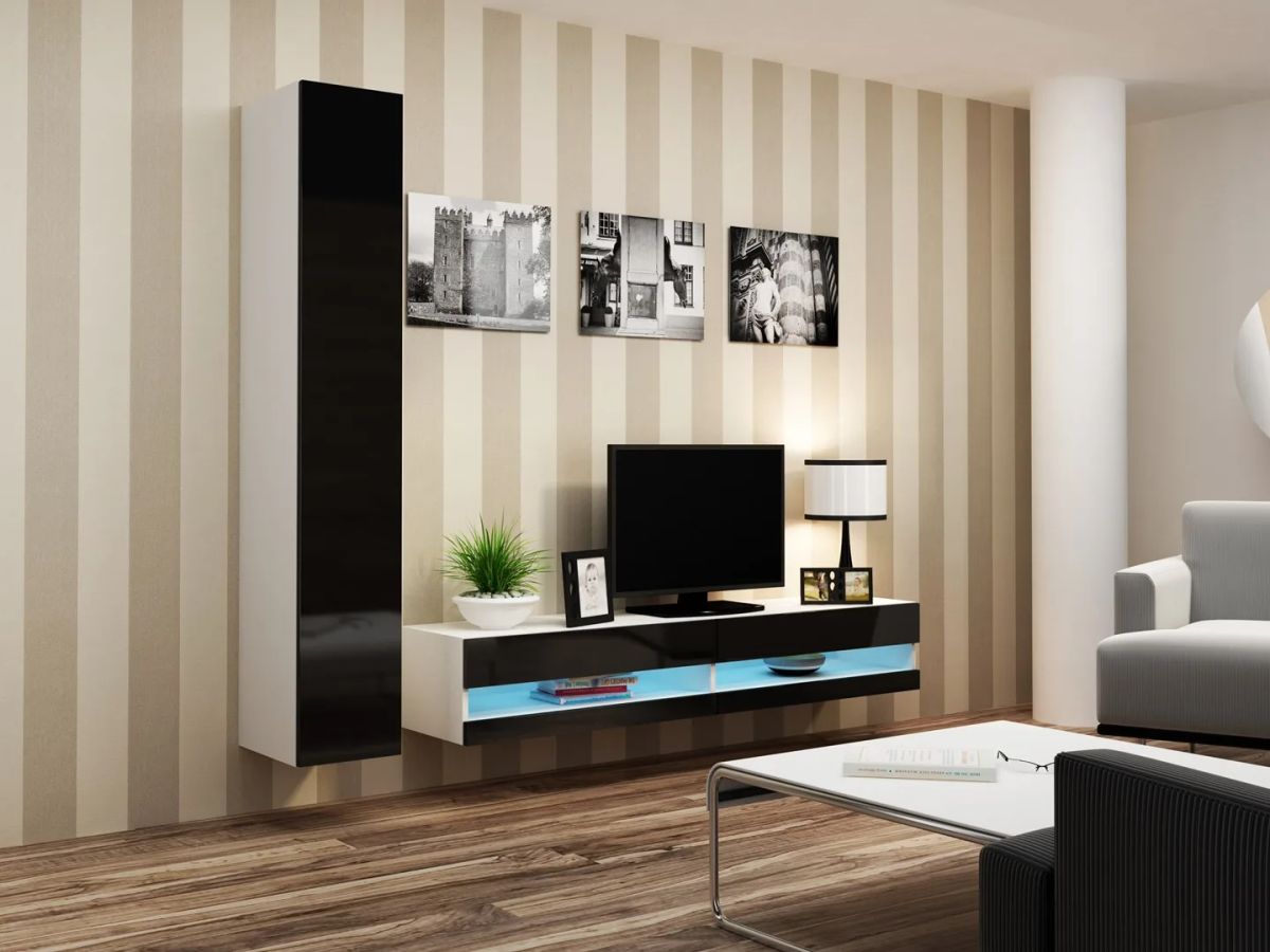 Cama Living room cabinet set VIGO NEW 9 white/black gloss