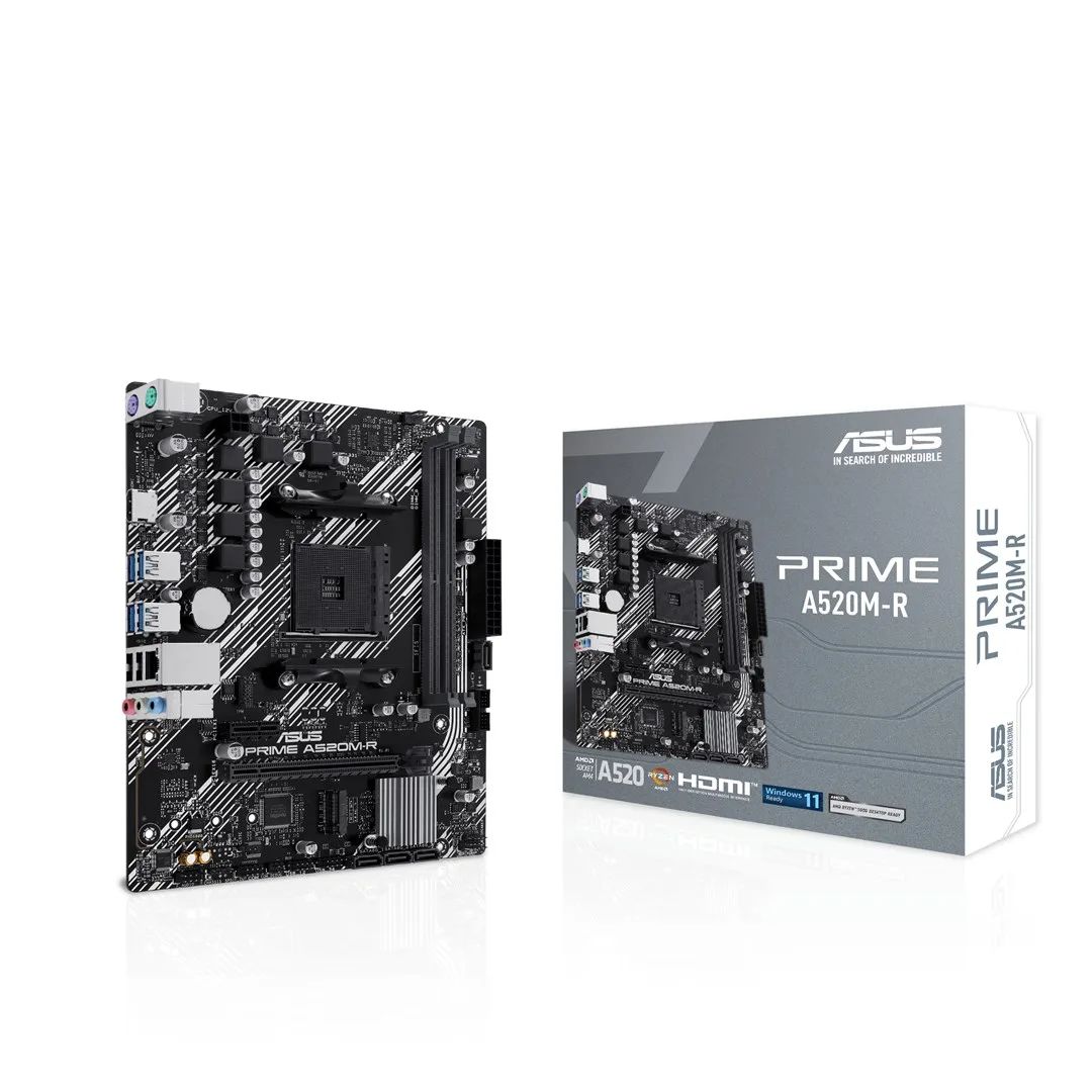 Mainboard|ASUS|AMD A520|SAM4|Micro-ATX|Memory DDR4|Memory slots 2|1xPCI-Express 3.0 1x|1xPCI-Express 3.0 16x|1xM.2|1xHDMI|2xUSB 2.0|4xUSB 3.1|2xPS/2|1xRJ45|3xAudio port|PRIMEA520M-R