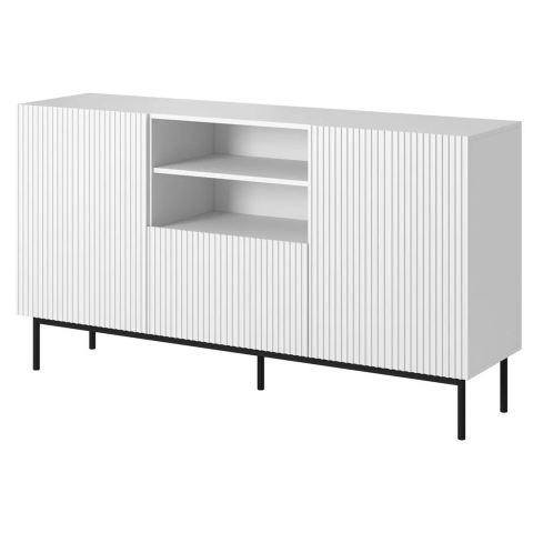 PAFOS chest of drawers on a black steel frame 150x40x90 cm white matt