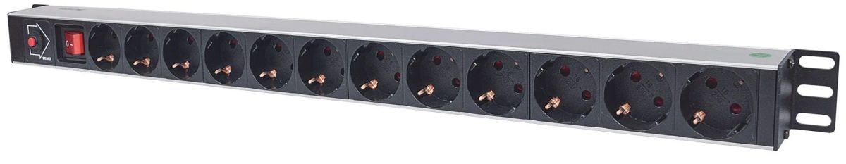 Intellinet Vertical Rackmount 12-Output Power Distribution Unit (PDU), EU CEE 7/3 Outlets, With On/Off Switch and Overload Protection, Built-in 1.8m Power Cord with EU CEE 7/4 Plug