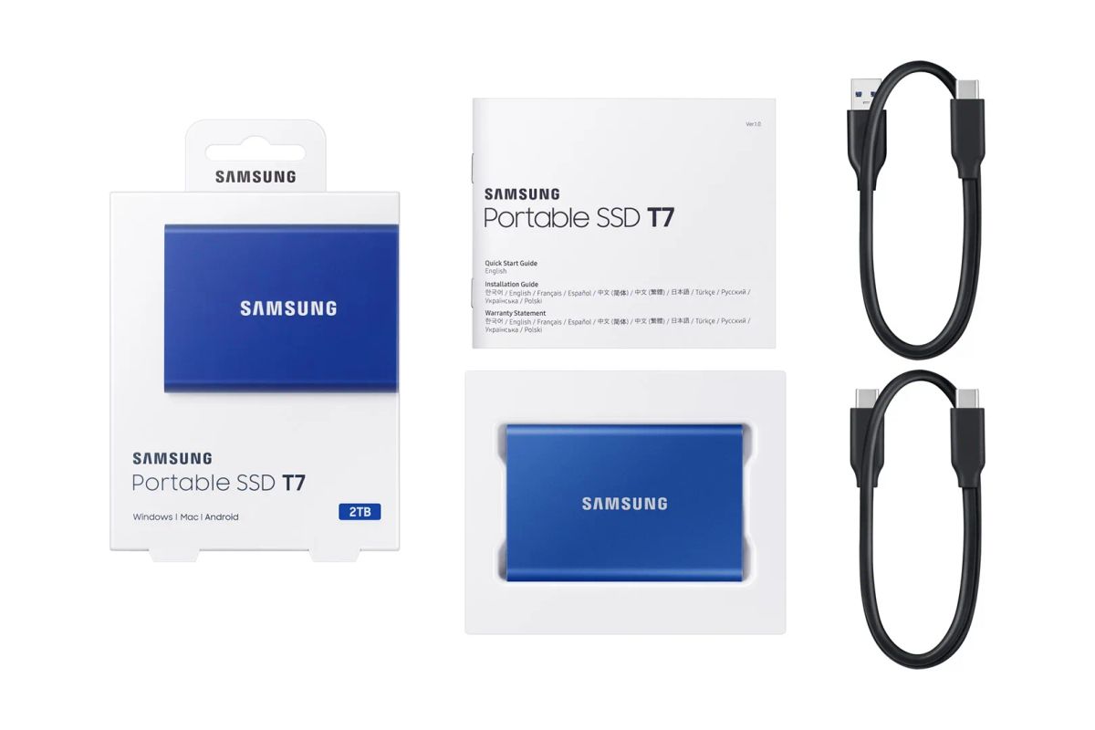 External SSD|SAMSUNG|T7|2TB|USB 3.2|Write speed 1000 MBytes/sec|Read speed 1050 MBytes/sec|MU-PC2T0H/WW