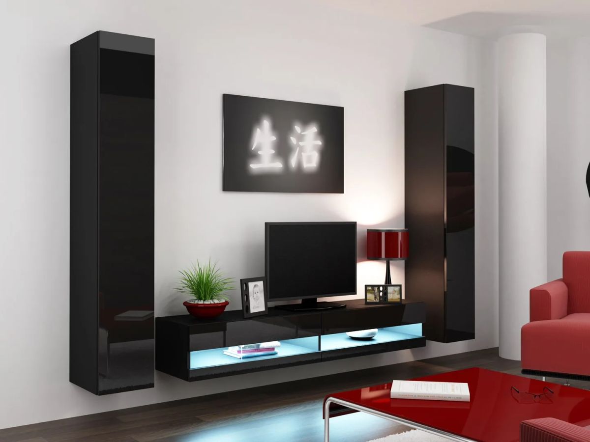 Cama Living room cabinet set VIGO NEW 4 black/black gloss