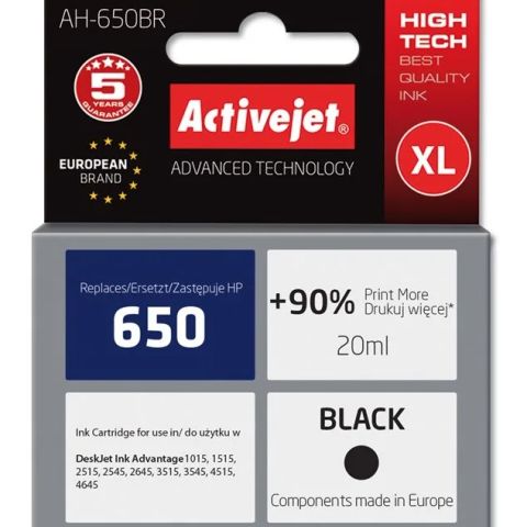 Activejet AH-650BR Ink (replacement for HP 650 CZ101AE; Premium; 20 ml; black)