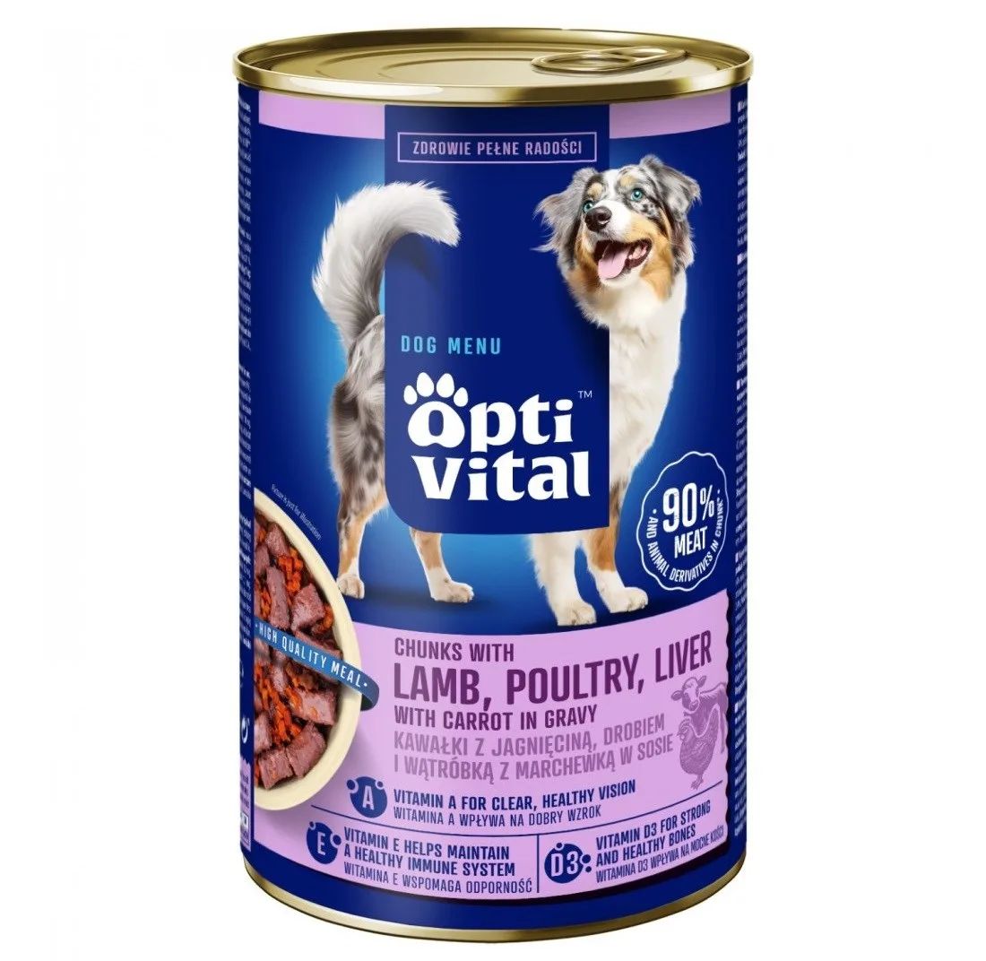 OPTIVITAL Chunks with lamb, liver and carrot in gravy - wet dog food - 1250g