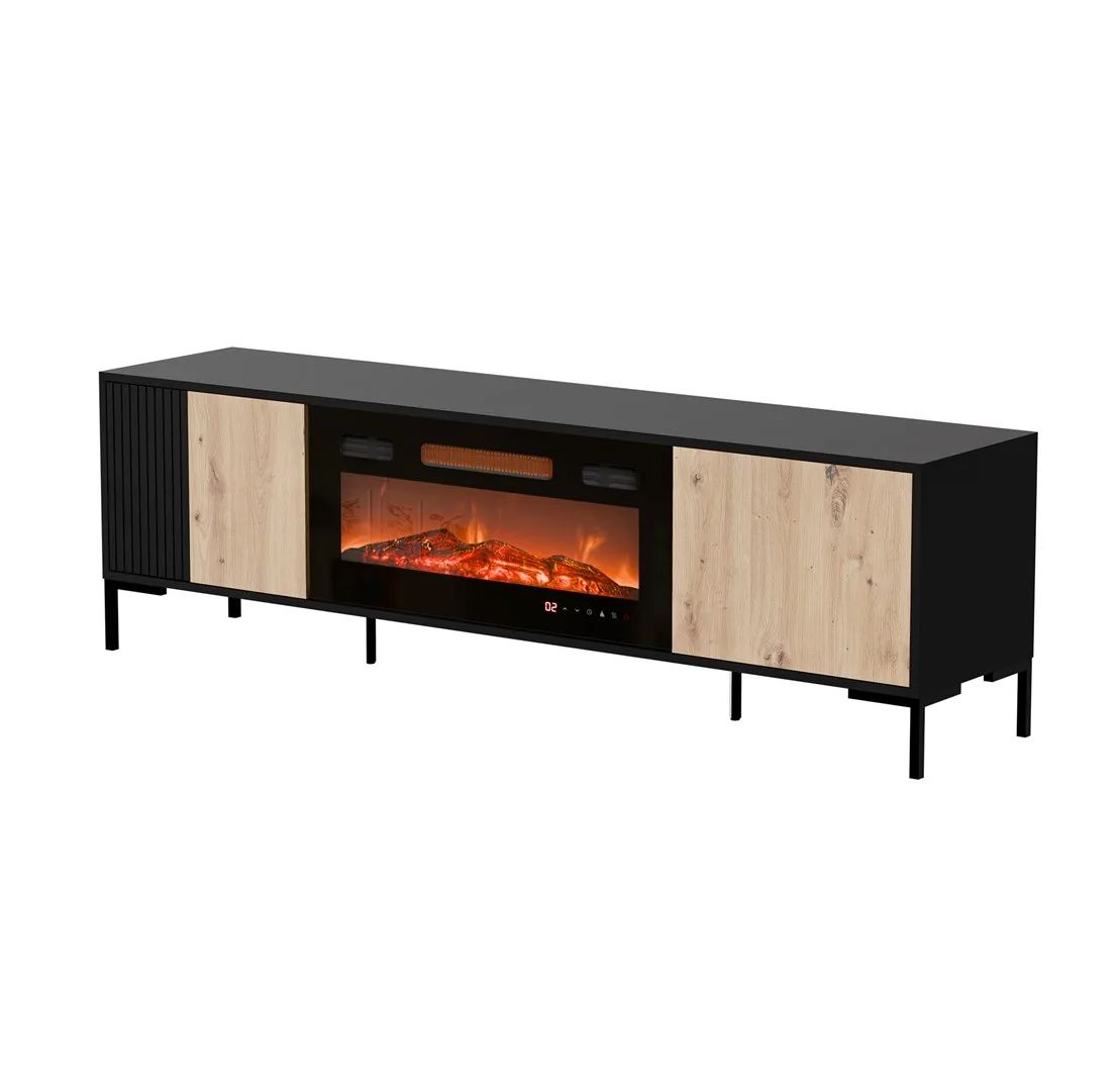 Cama RTV Cabinet MERCI 180 x 40 x 53.5 cm black/oak artisan + fireplace