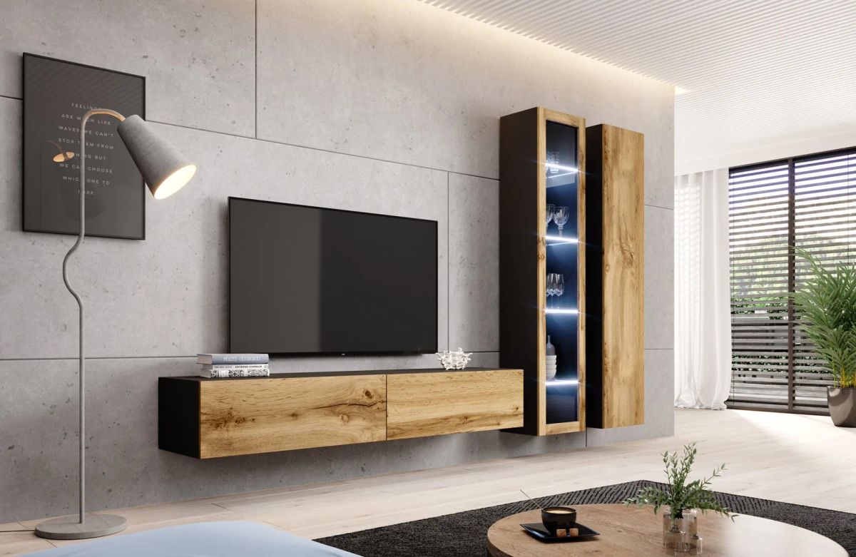 Cama glass-case VIGO '180' 180/40/30 black/wotan oak