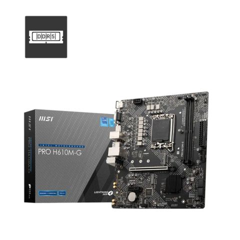 Mainboard|MSI|PRO H610M-G|Intel H610|LGA 1700|micro ATX|RAM DDR5-SDRAM|2xSlots|1xPCI Express x1 slots|1xPCI Express x16 slots|1xNumber of M.2 (M) slots|PROH610M-G