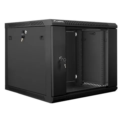 Lanberg wall-mounted installation rack cabinet 19'' 9U 600x600mm black (glass door)