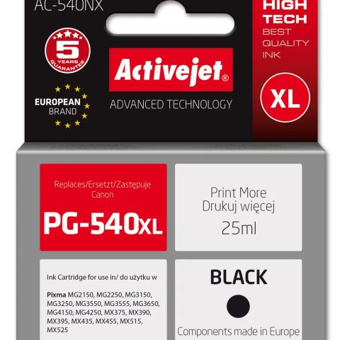 Activejet AC-540NX ink for Canon printer (replacement for Canon PG-540XL) Supreme, 25 ml, black