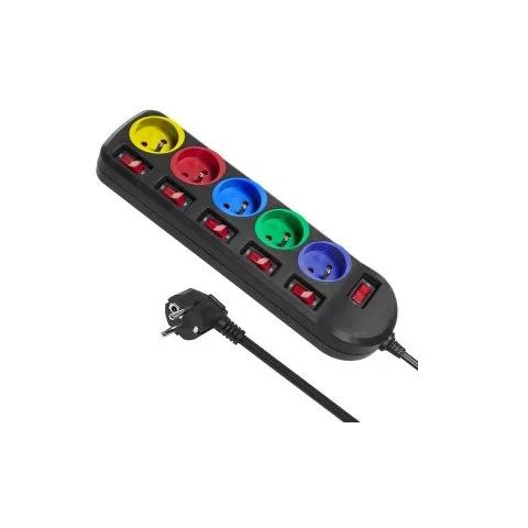 Maclean MCE204M power extension 1.5 m 5 AC outlet(s) Indoor Black, Multicolour