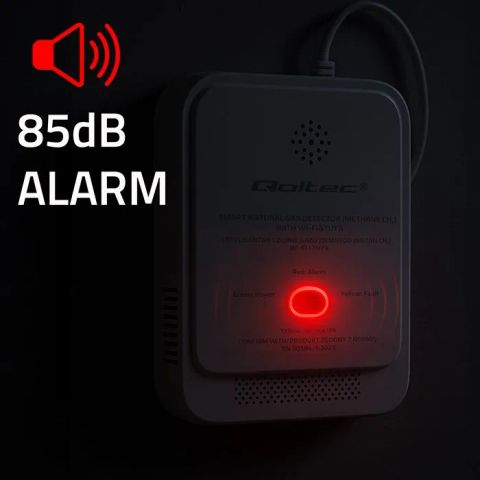Qoltec 52651 Natural Gas Leak Sensor | CH4 detector | NG | Tuya | Wi-Fi | 85dB alarm | LED